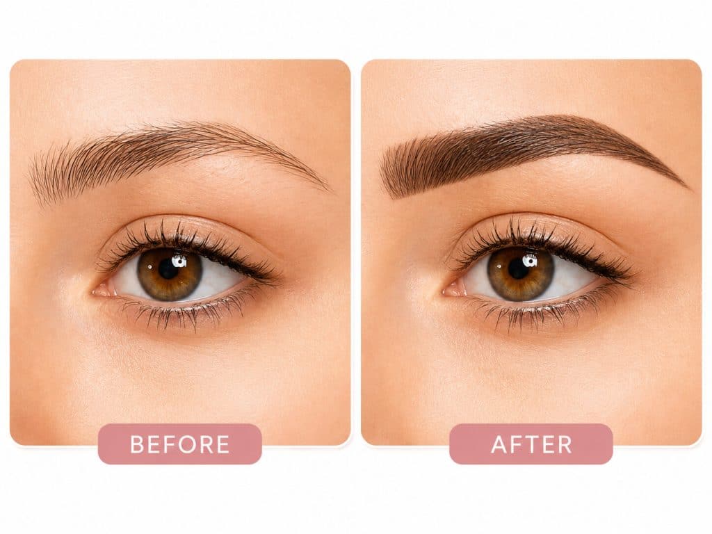 Professional brow treatment before and after results